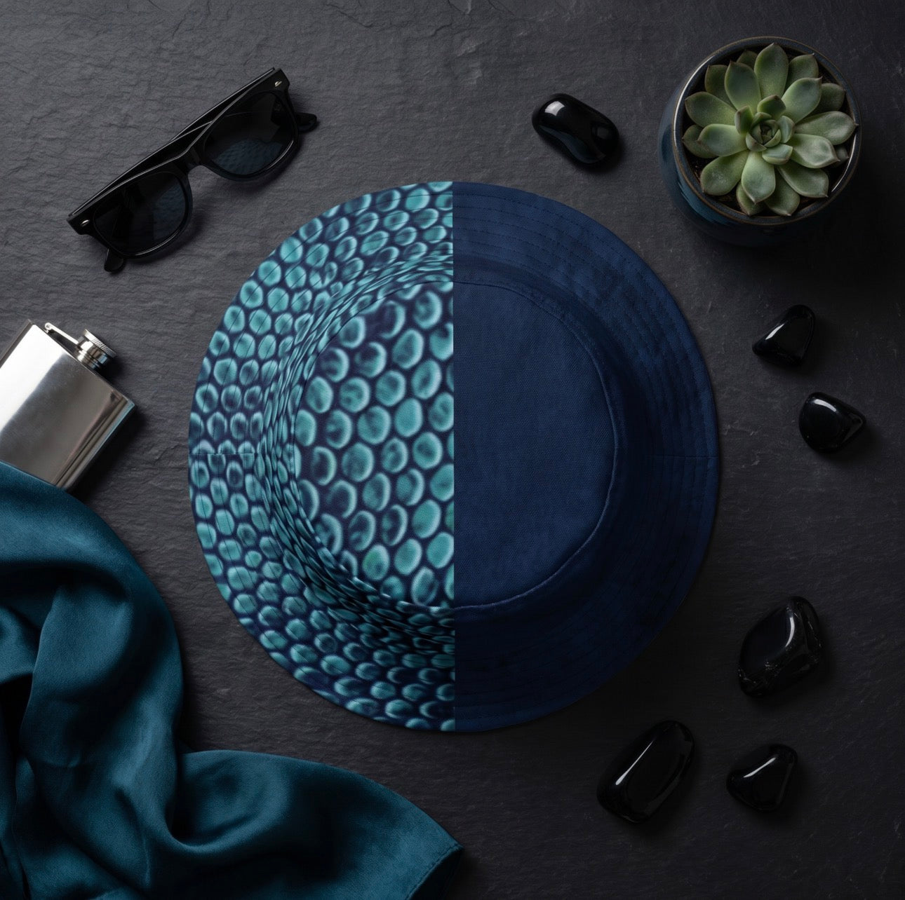 Reversible Teal Snakeskin Bucket Hat