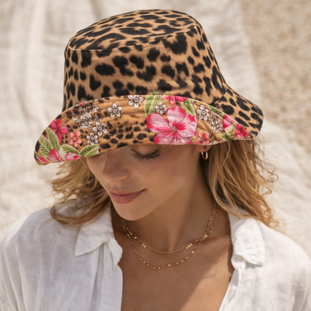 Reversible Leopard Floral Bucket Hat