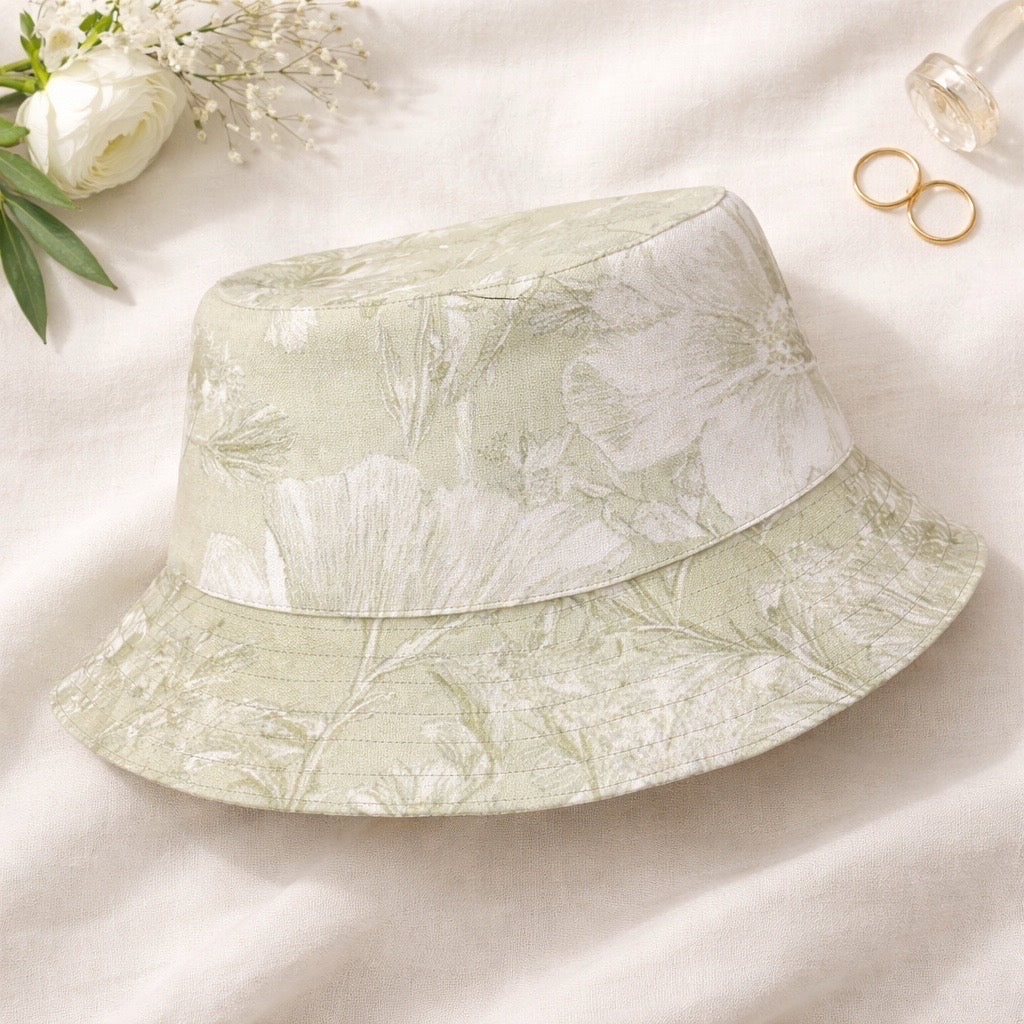 Sage Green Floral Reversible Bucket Hat