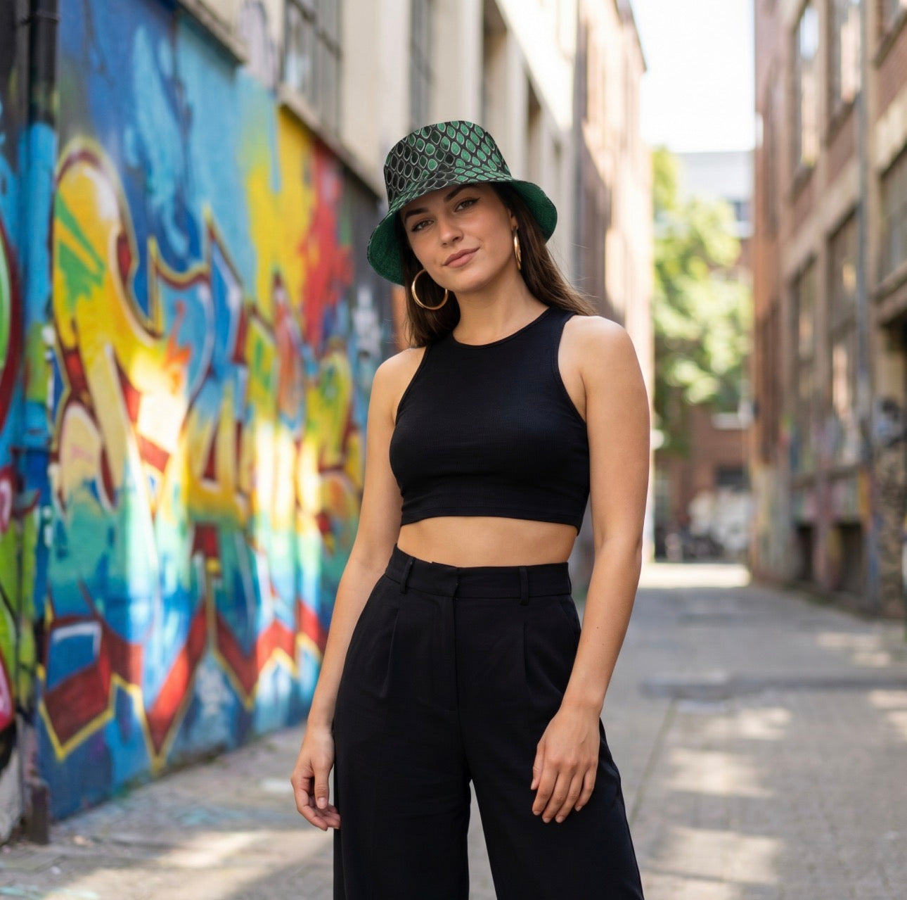 Reversible Emerald Green Snakeskin Bucket Hat