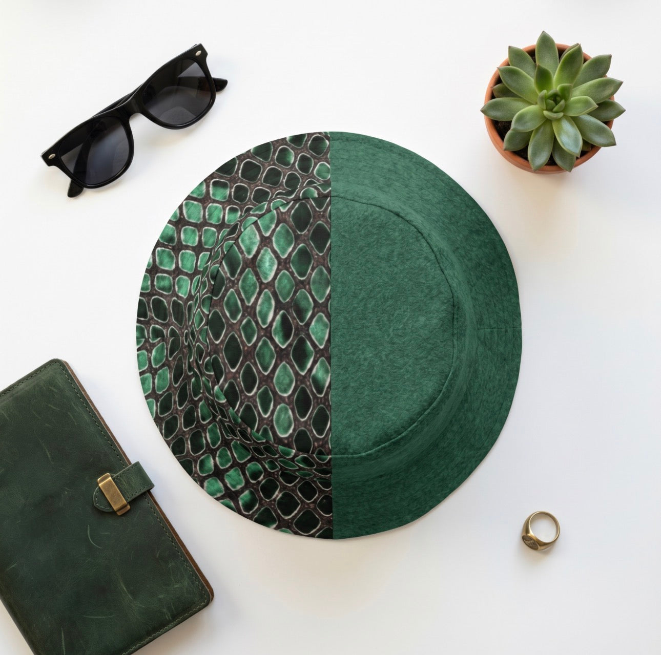 Reversible Emerald Green Snakeskin Bucket Hat
