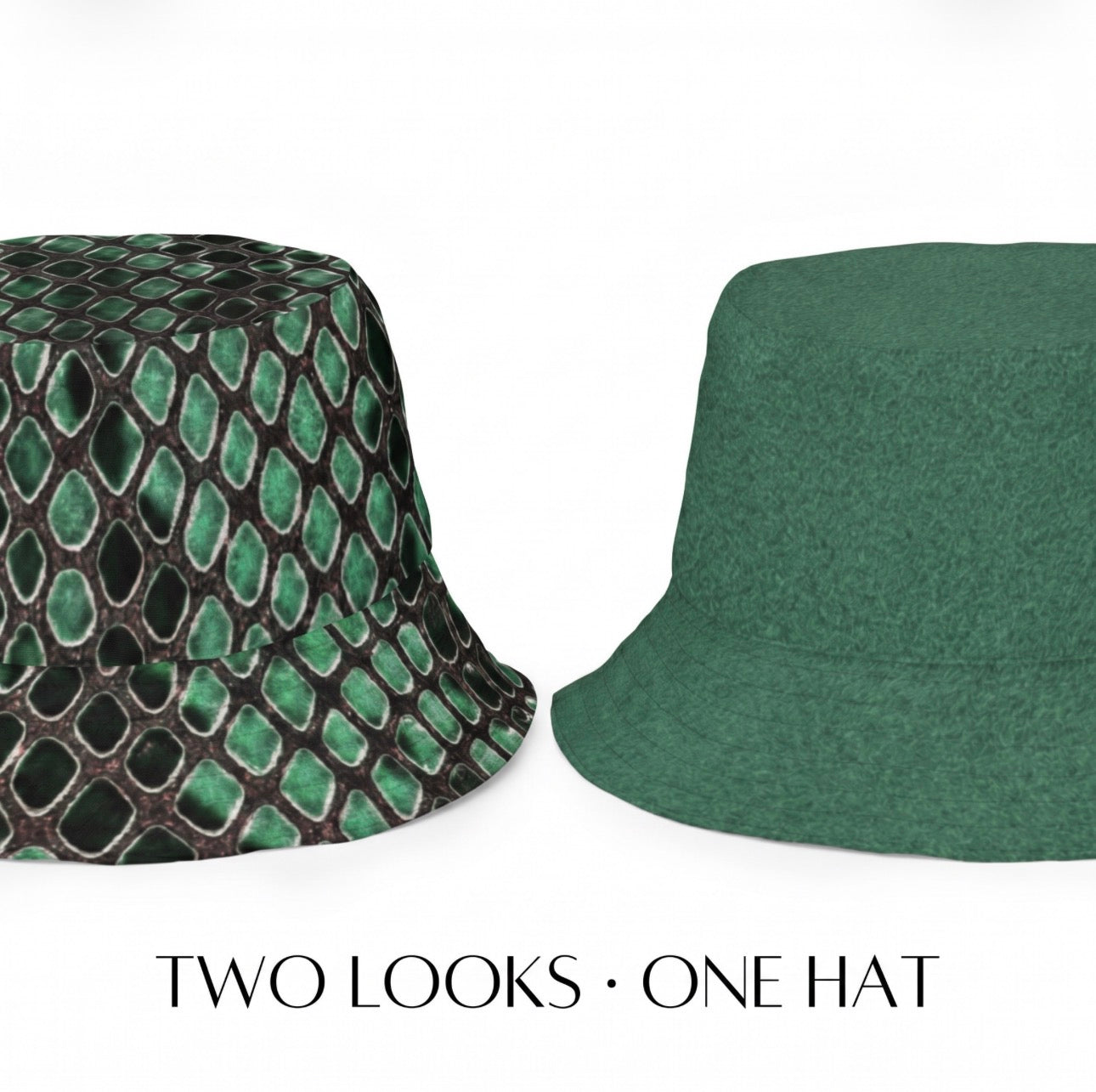 Reversible Emerald Green Snakeskin Bucket Hat