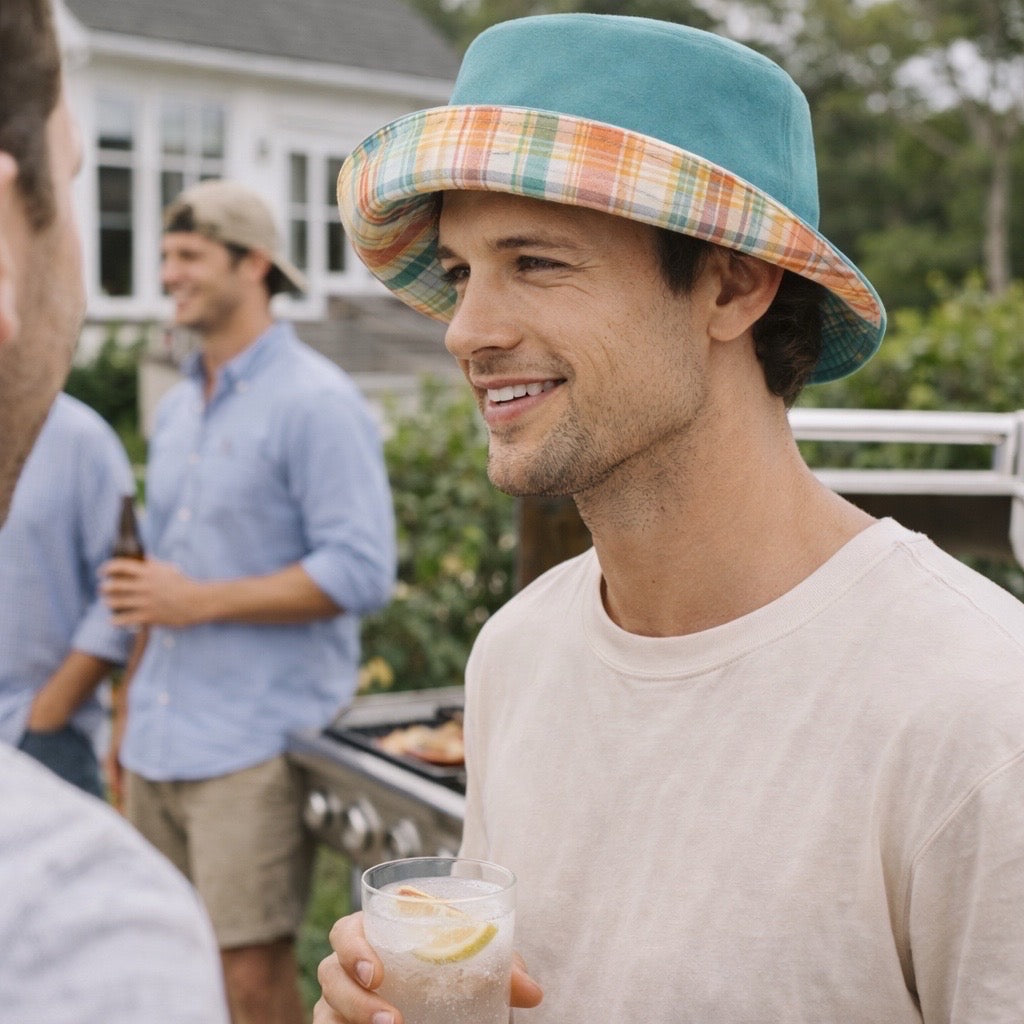 Reversible Plaid Teal Bucket Hat