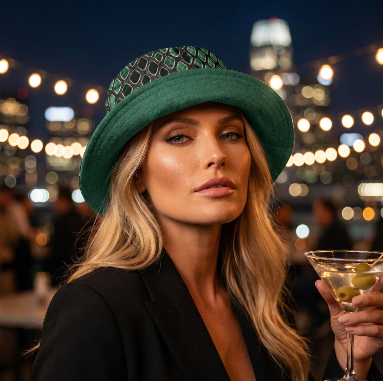 Reversible Emerald Green Snakeskin Bucket Hat