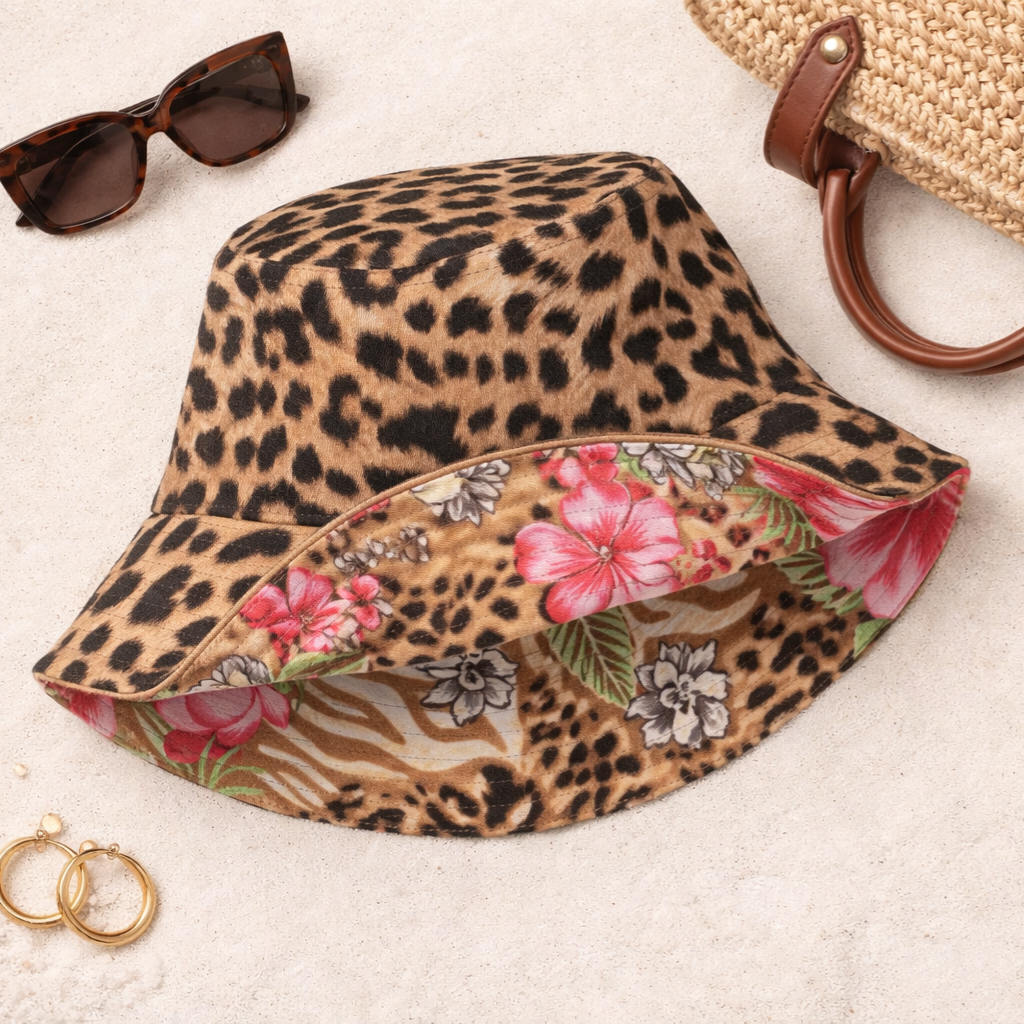 Reversible Leopard Floral Bucket Hat