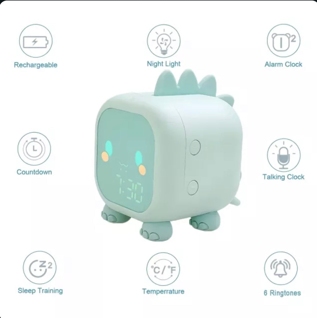 Dinosaur Alarm Clock with Voice Control & Night Light