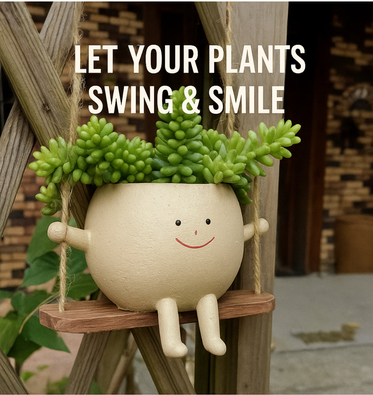 Swinging Face Planter – Whimsical Resin Hanging Pot