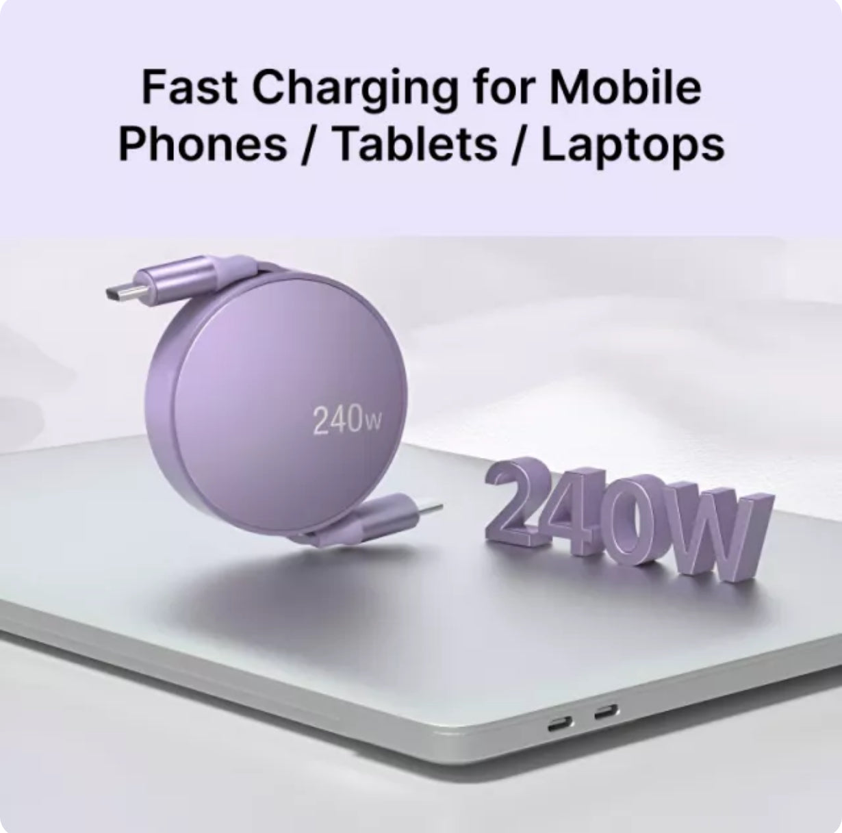 Retractable USB Type-C Cable – 240W Fast Charging for All Devices