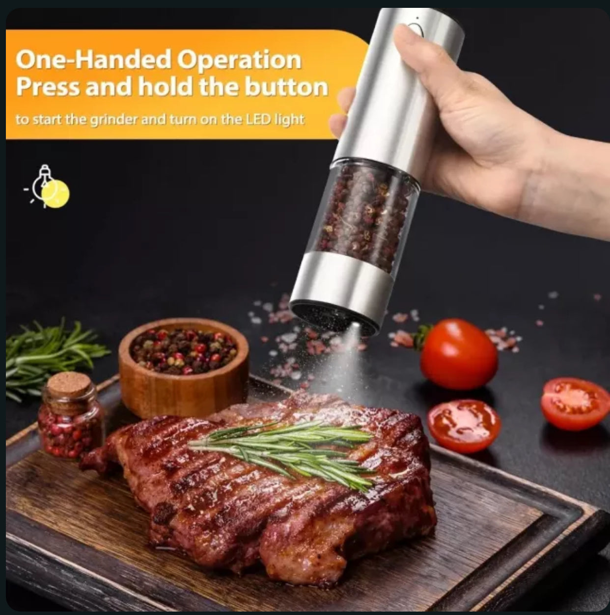 USB Electric Salt & Pepper Grinder Set – Rechargeable with LED Light