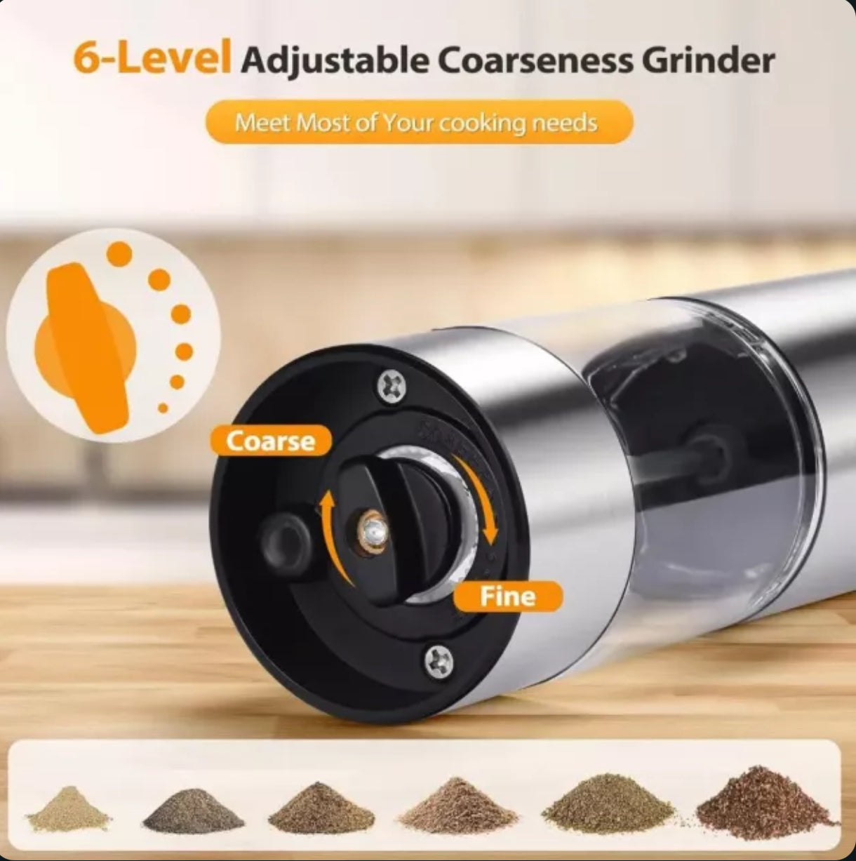 USB Electric Salt & Pepper Grinder Set – Rechargeable with LED Light