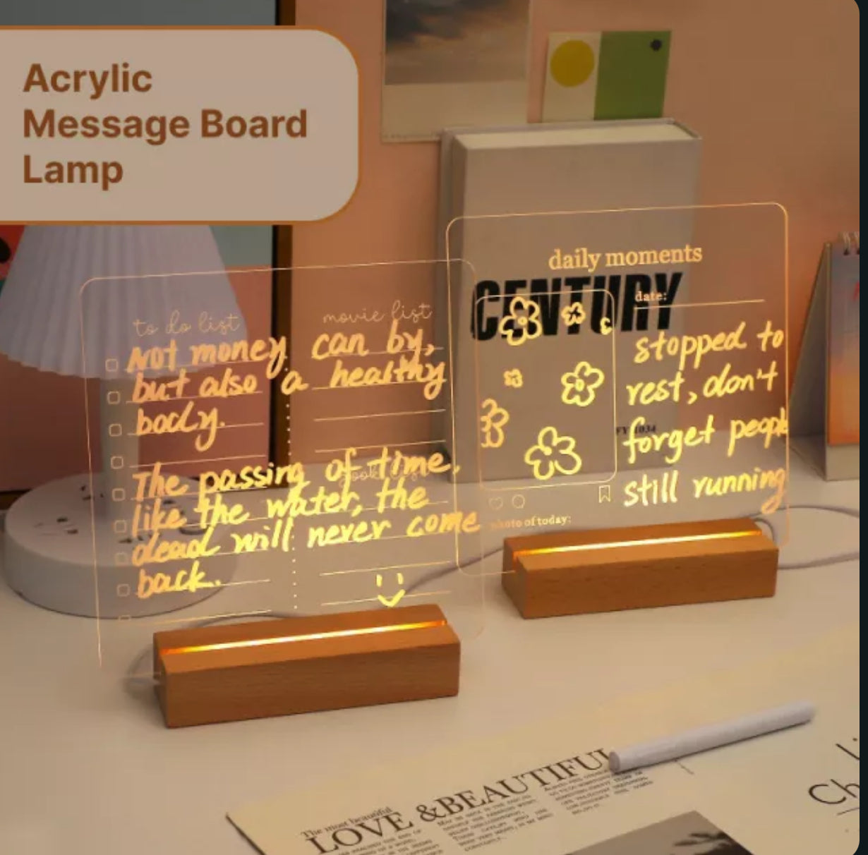 USB Acrylic Message Board Lamp – LED Lit To-Do & Memo Board