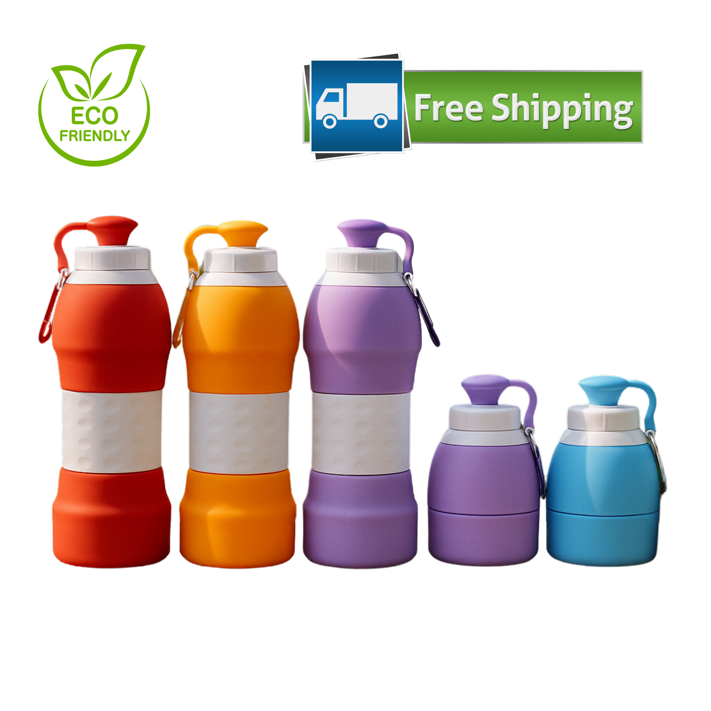 EcofloStow™ Collapsible Silicone Water Bottle – 20 oz | Eco-Friendly, BPA-Free, 7 Vibrant Colors