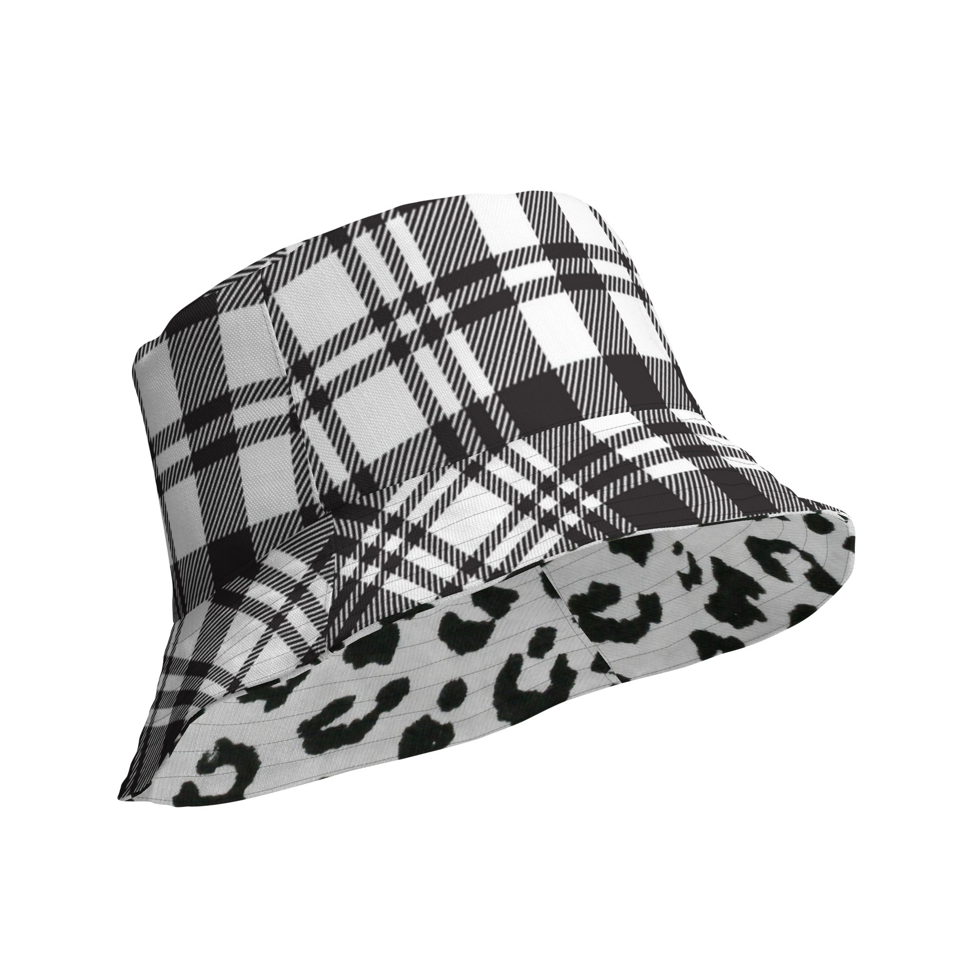 reversible plaid leopard bucket hat