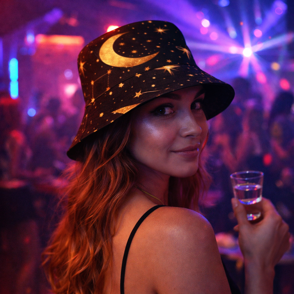 celestial moon stars reversible bucket hat