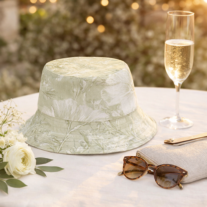 Sage Green Floral Reversible Bucket Hat