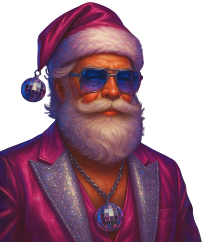Retro Disco Santa T-Shirt – Pink Chrome Christmas Tee