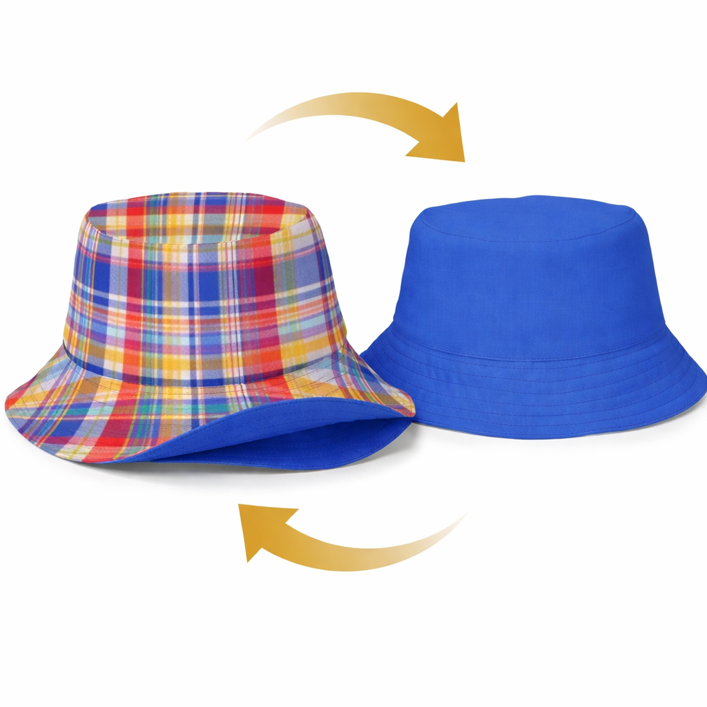 Reversible Colorful Plaid Blue Bucket Hat
