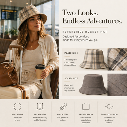 Reversible Neutral Plaid Bucket Hat