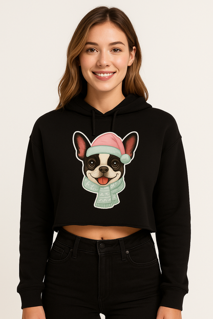 French Bulldog Christmas Cropped Hoodie | Cute Pastel Holiday Dog Hoodie | Cozy Winter Cropped Sweater for Dog Moms & Frenchie Lovers