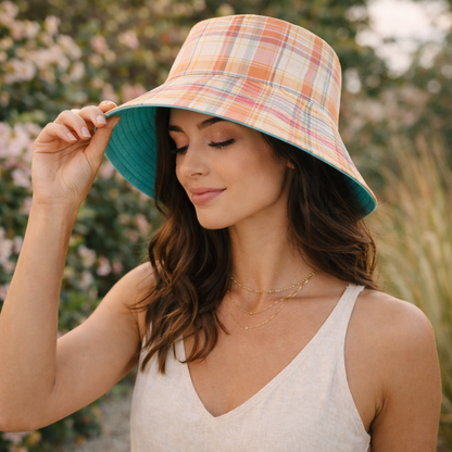 Reversible Plaid Teal Bucket Hat