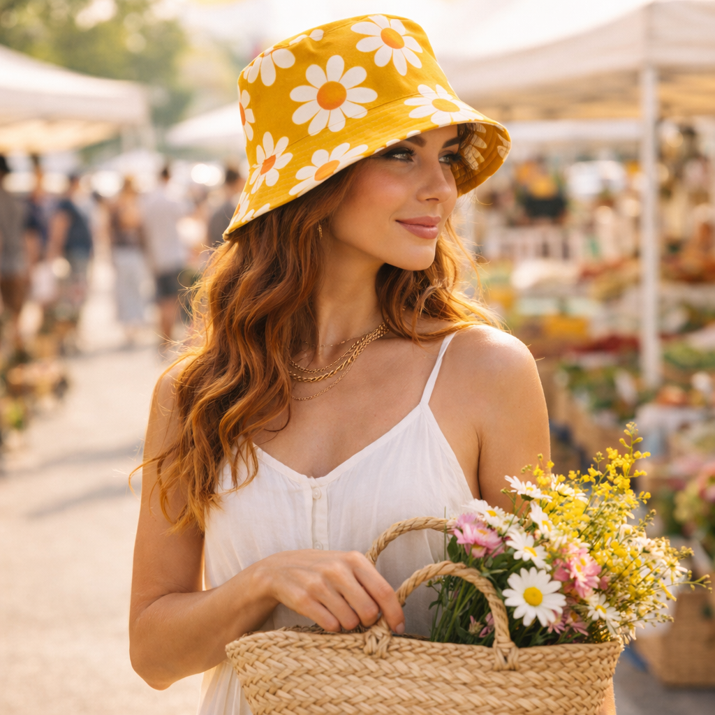 reversible daisy bucket hat