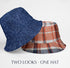 Reversible Denim Orange Plaid Bucket Hat