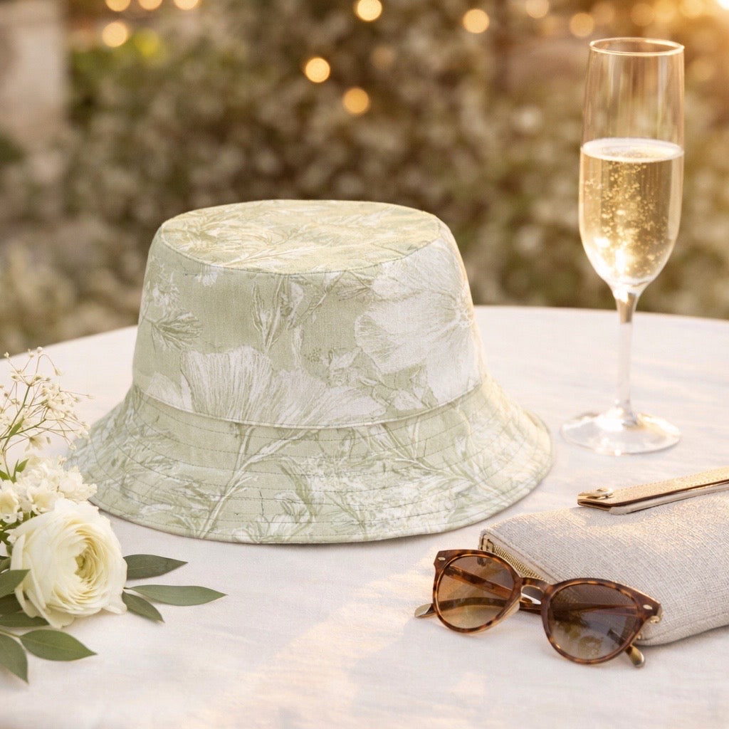 Sage Green Floral Reversible Bucket Hat