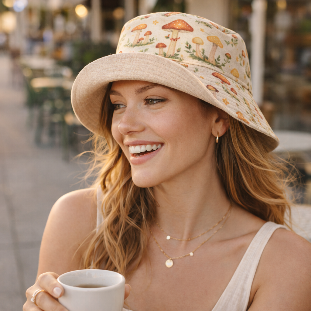 cottagecore mushroom bucket hat