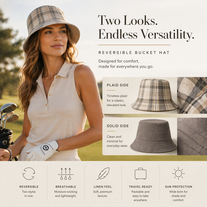 Reversible Neutral Plaid Bucket Hat