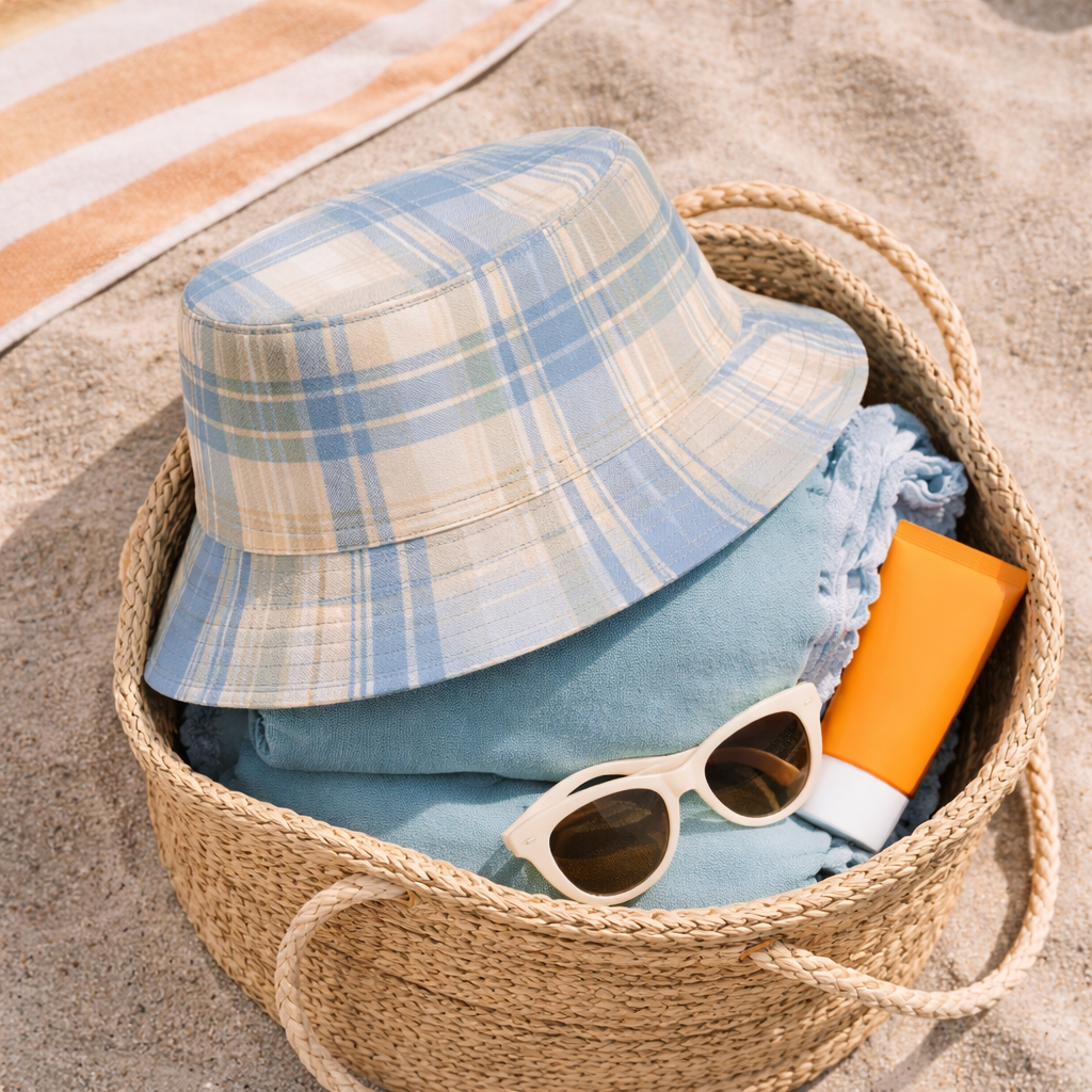 Reversible Blue Plaid Bucket Hat
