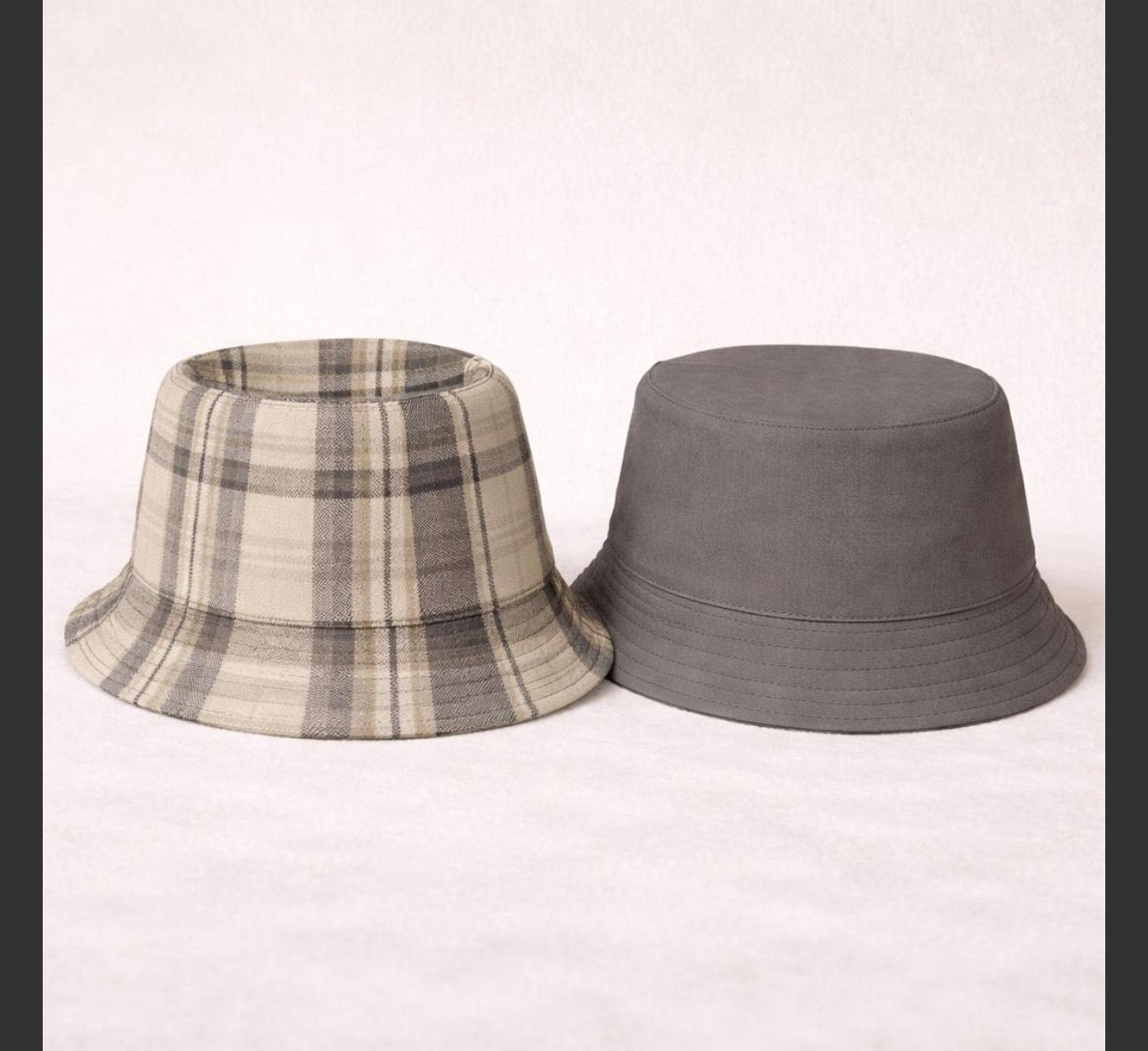 Reversible Neutral Plaid Bucket Hat