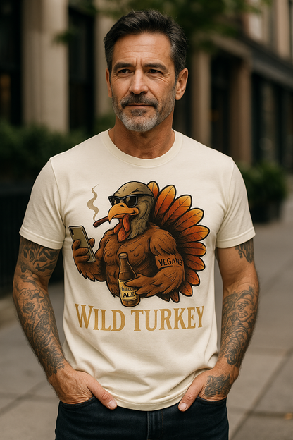 Funny Thanksgiving Turkey Shirt: Beer, Cigar, Gym - Wild Bird Distillery T-shirt