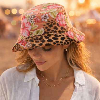 Reversible Leopard Floral Bucket Hat