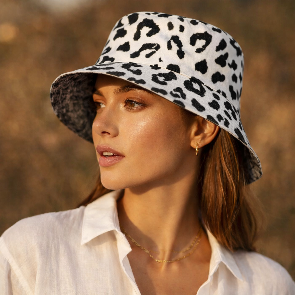 Reversible Charcoal Leopard Bucket Hat
