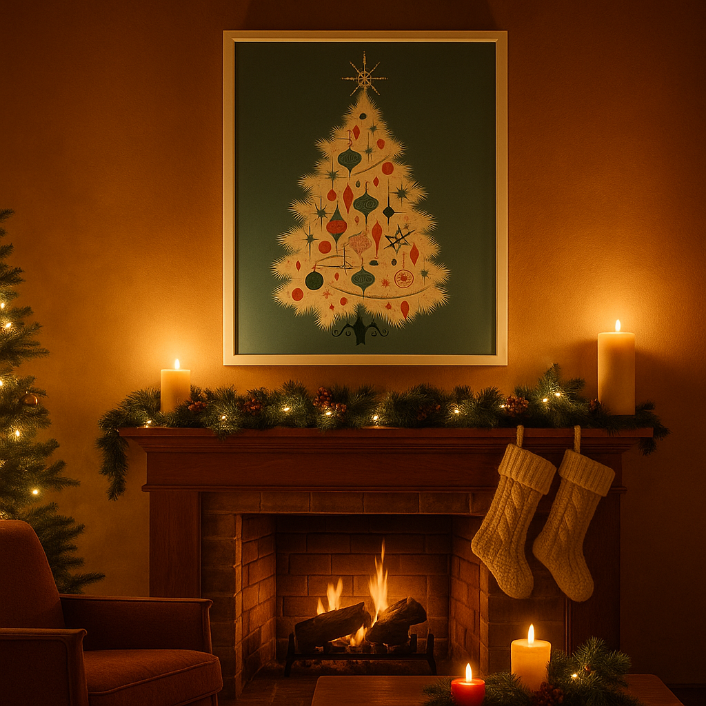 mid century christmas tree wall art