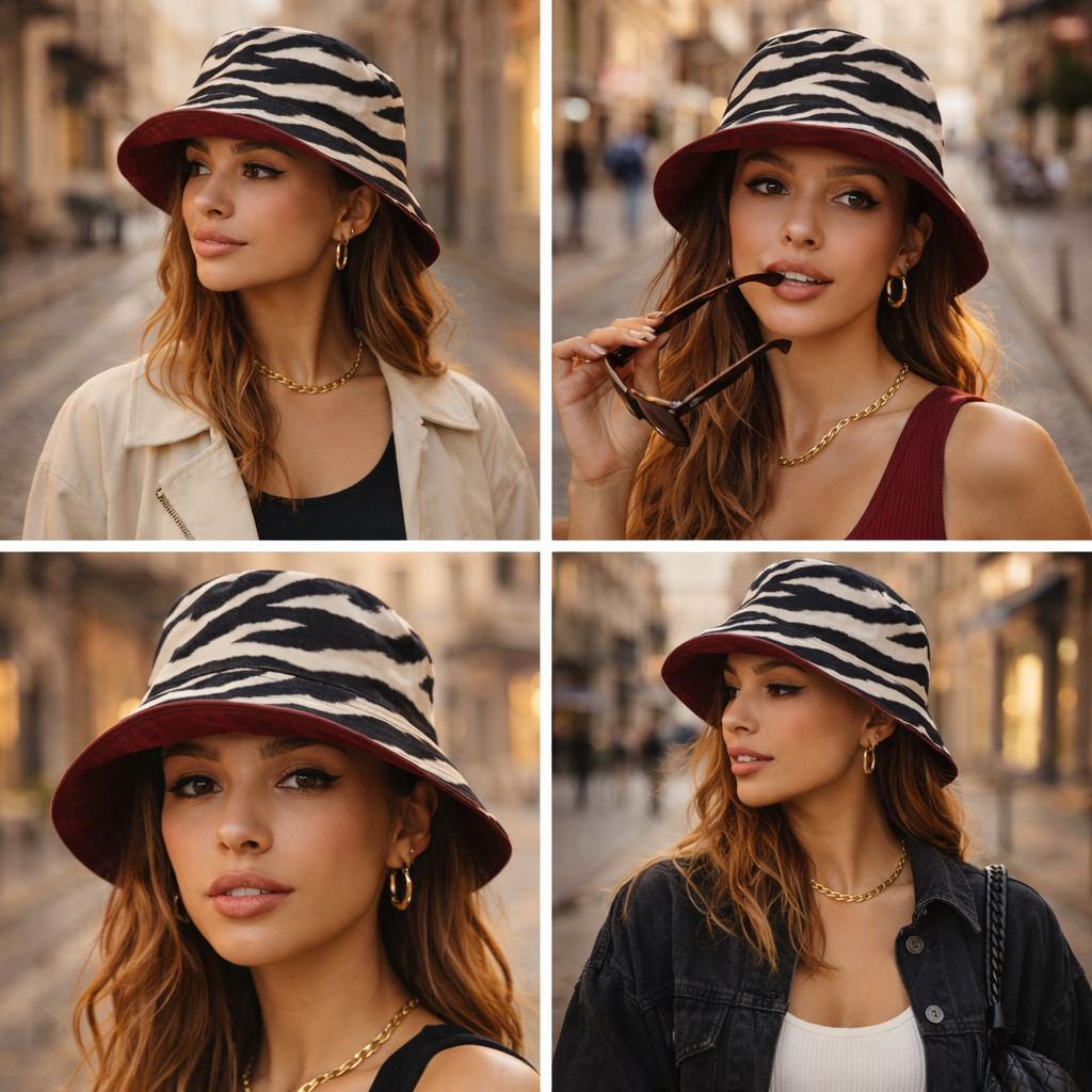 Reversible Zebra Print Burgundy Bucket Hat