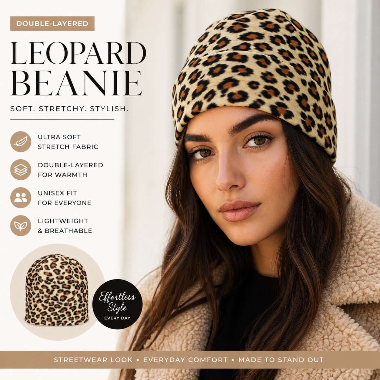 Leopard Print Beanie Hat
