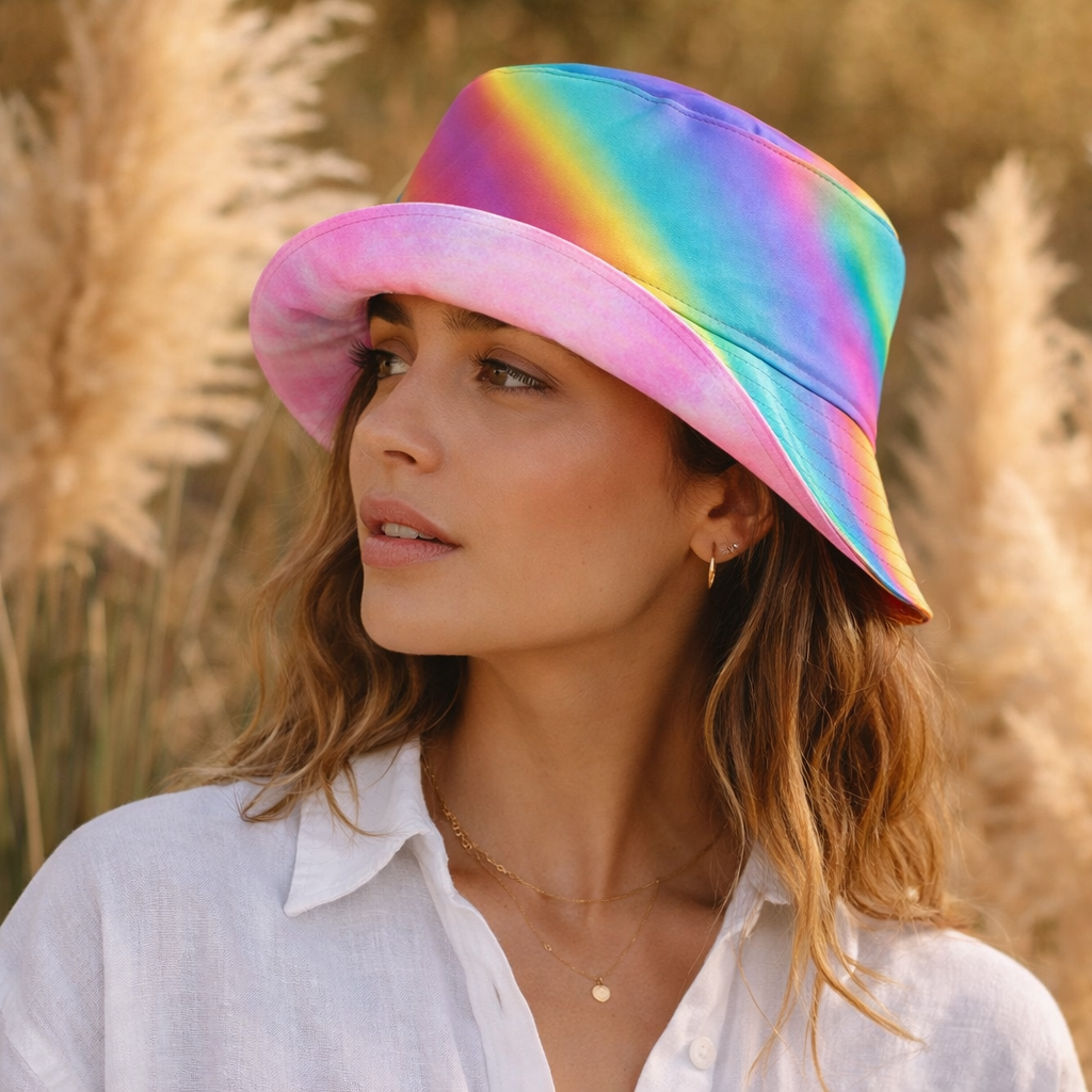 rainbow tie dye reversible bucket hat