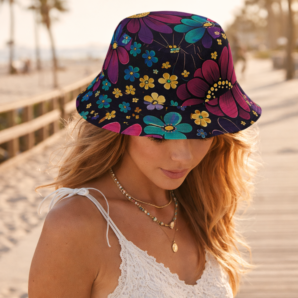 retro floral reversible bucket hat