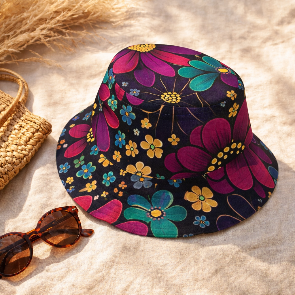 retro floral reversible bucket hat