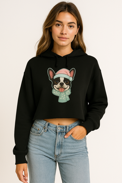 French Bulldog Christmas Cropped Hoodie | Cute Pastel Holiday Dog Hoodie | Cozy Winter Cropped Sweater for Dog Moms & Frenchie Lovers
