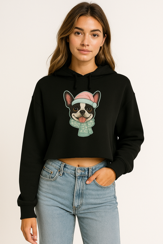 French Bulldog Christmas Cropped Hoodie | Cute Pastel Holiday Dog Hoodie | Cozy Winter Cropped Sweater for Dog Moms & Frenchie Lovers