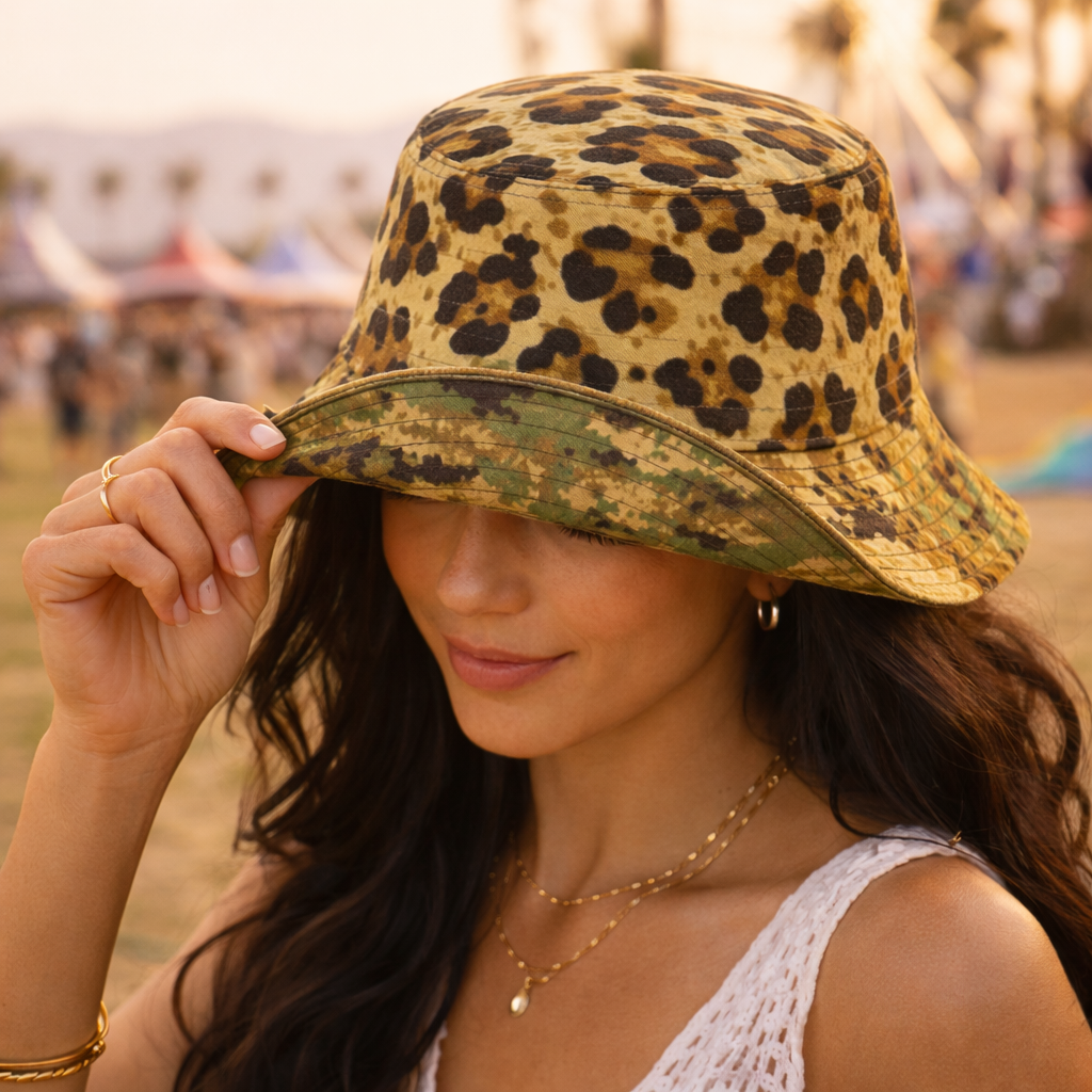 leopard camo reversible bucket hat