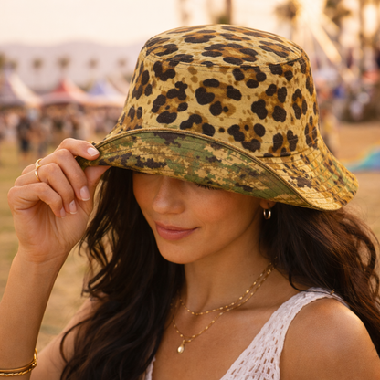 leopard camo reversible bucket hat