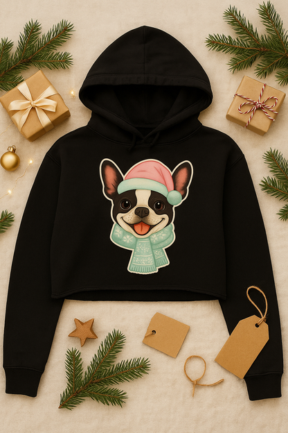 French Bulldog Christmas Cropped Hoodie | Cute Pastel Holiday Dog Hoodie | Cozy Winter Cropped Sweater for Dog Moms & Frenchie Lovers