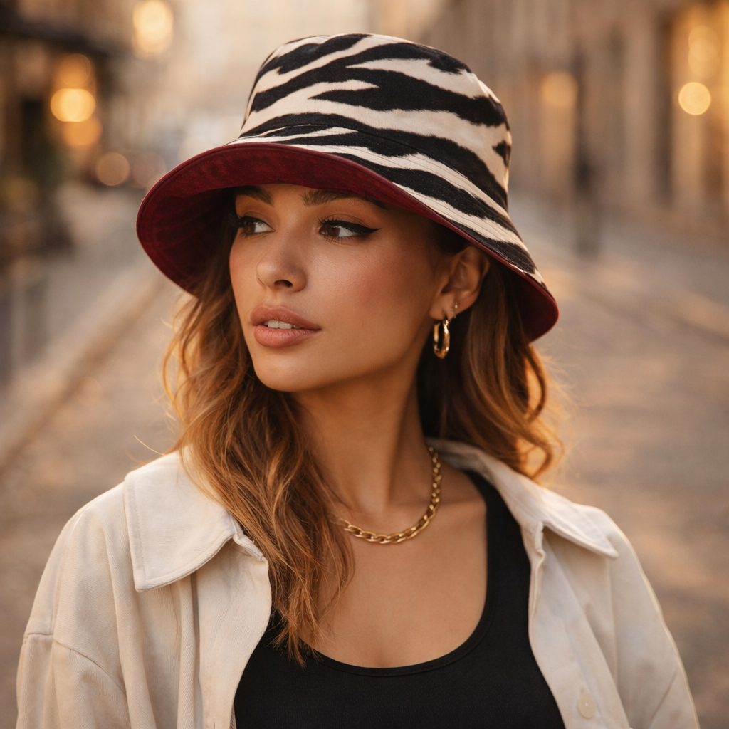 Reversible Zebra Print Burgundy Bucket Hat