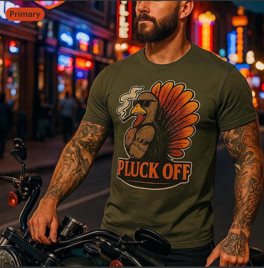 Funny Thanksgiving Turkey Shirt, Pluck Off Smoking Turkey Tee, Retro Holiday Graphic T-Shirt Gift for Men: Cigar, Beer, Gym