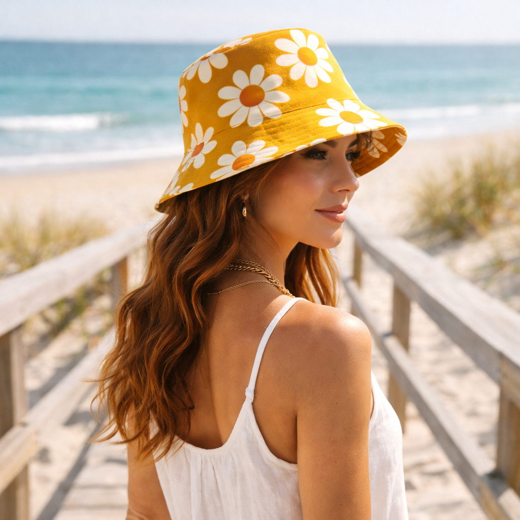 reversible daisy bucket hat