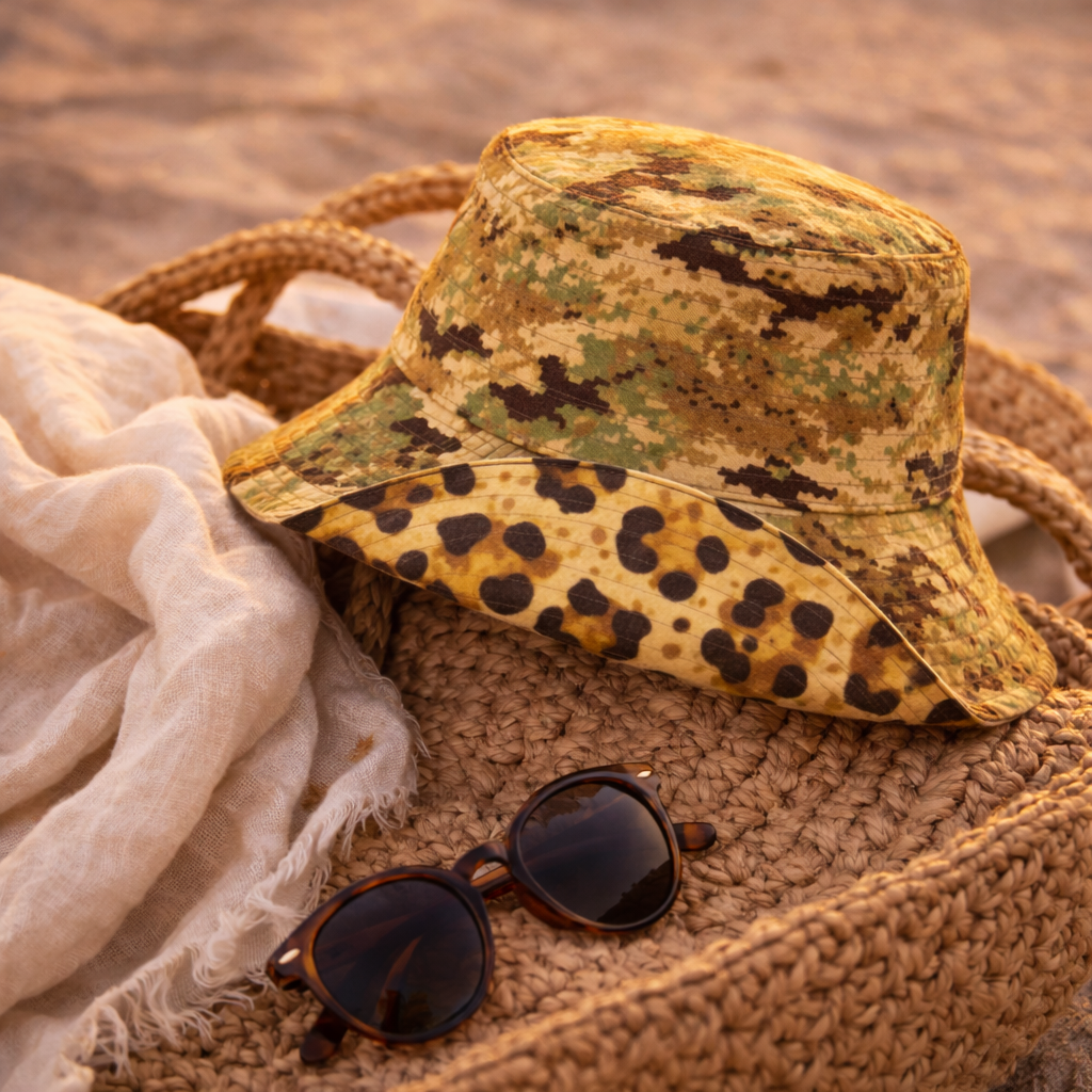 leopard camo reversible bucket hat