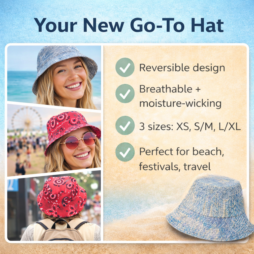Reversible Denim Red Bandana Bucket Hat
